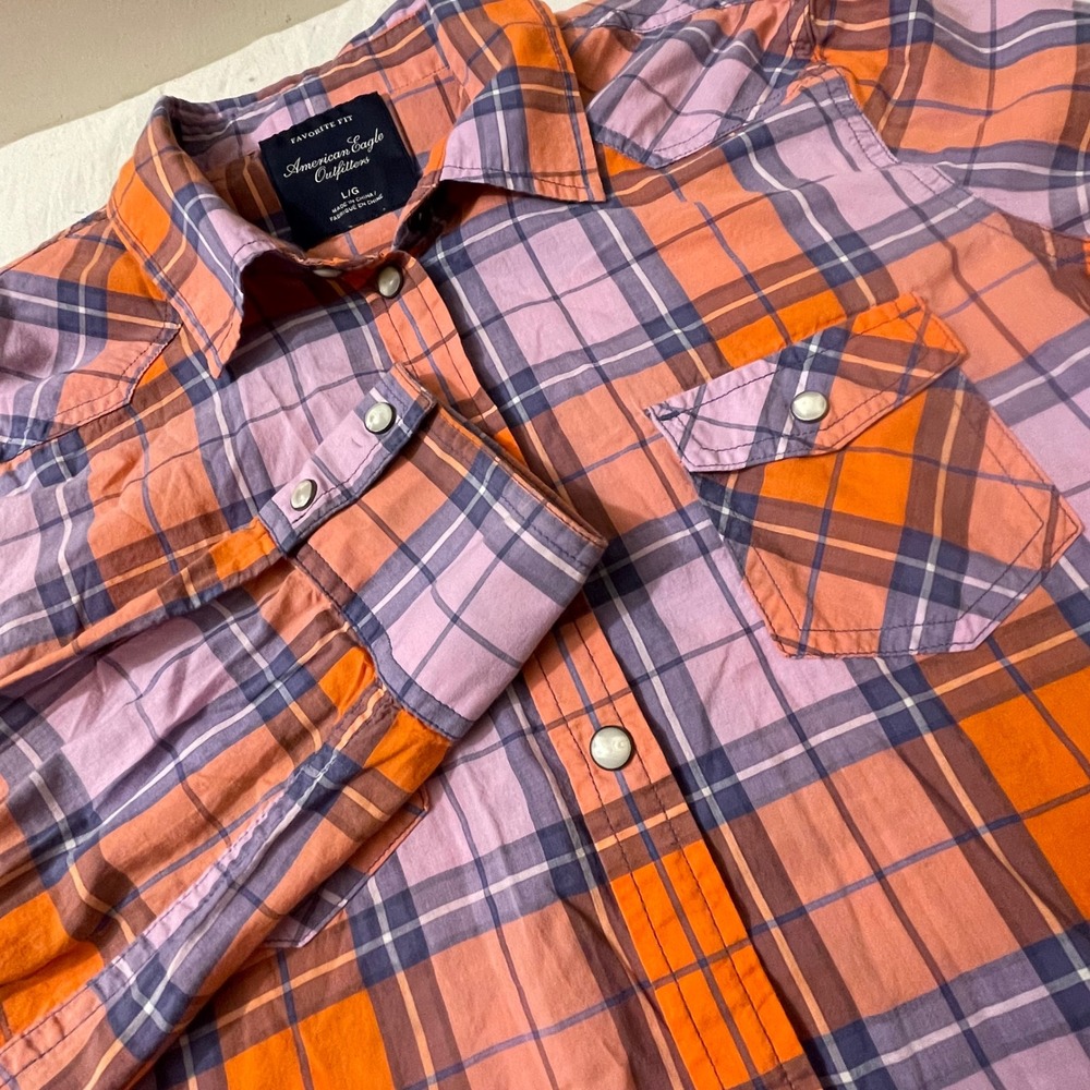 American Eagle Outfitters Womens‎ Large Shirt Plaid Western Snap Button Up